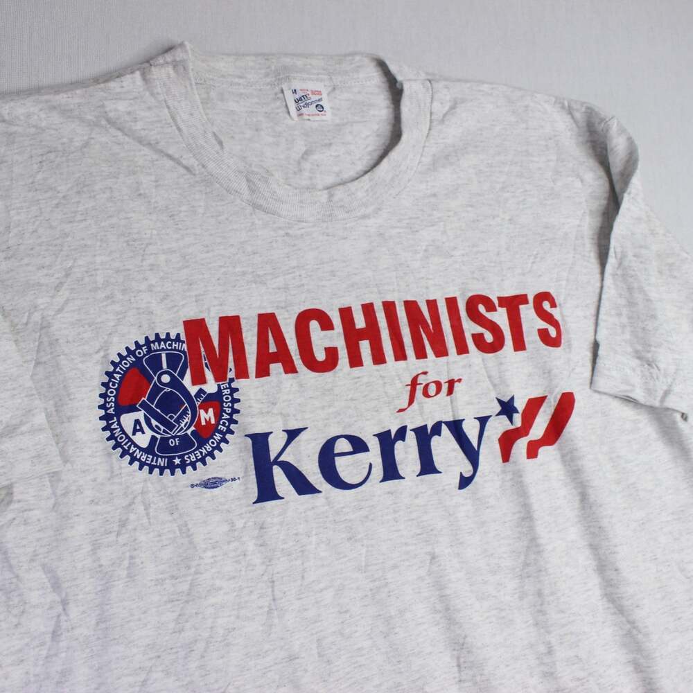 Y2K VTG John Kerry Political Machinists Union 2004 T Shirt Heather Grey Dad